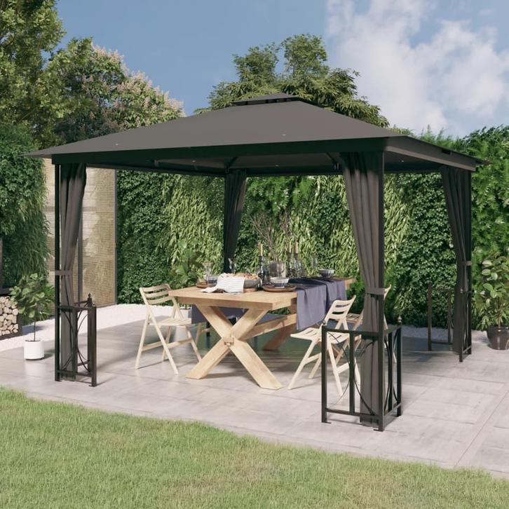 vidaXL Prieel met zijwanden en dubbel dak 3x3 m, Tuin en Terras, Partytenten, Nieuw, Verzenden