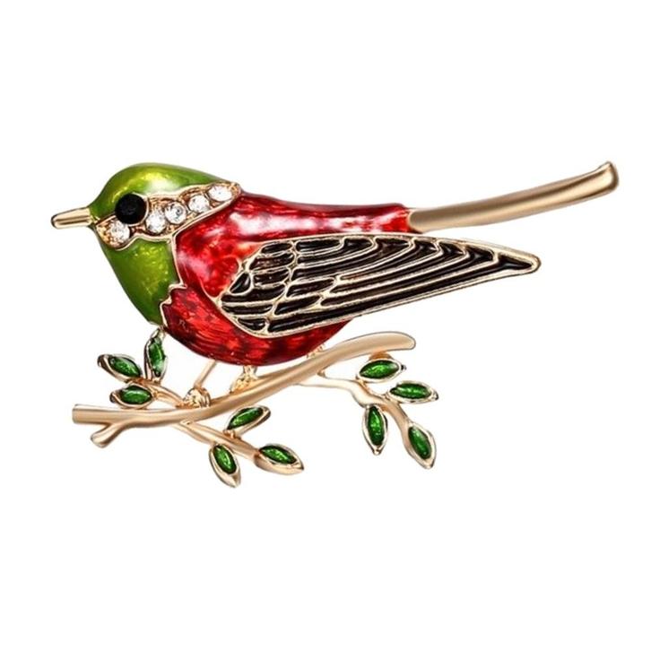 Fako Bijoux - Broche - Vogel - Vogel Op Tak - 45x26mm - Rood, Handtassen en Accessoires, Broches, Verzenden