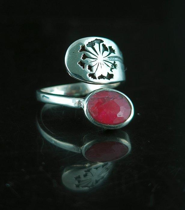 Robijn - Zilver - Ring - Sterling zilver, Verzamelen, Mineralen en Fossielen