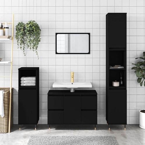 vidaXL Badkamerkast 80x33x60 cm bewerkt hout zwart, Huis en Inrichting, Badkamer | Badkamermeubels, Nieuw, Verzenden