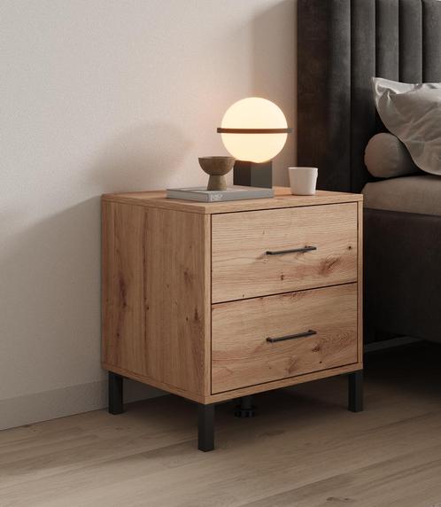 Meubella Nachtkastje eiken 48x40x52 cm | 2 lades, Huis en Inrichting, Kasten | Overige, Nieuw, Verzenden