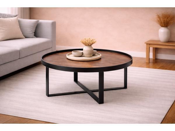 Veiling - Salontafel Hanna natural - Hout - Poot metaal zwar, Huis en Inrichting, Tafels | Salontafels