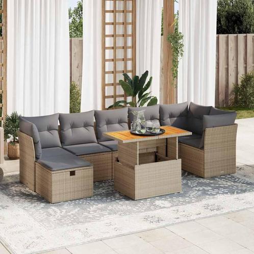 vidaXL 8-delige Loungeset met kussens poly rattan acacia, Tuin en Terras, Tuinsets en Loungesets, Loungeset, Nieuw, Verzenden