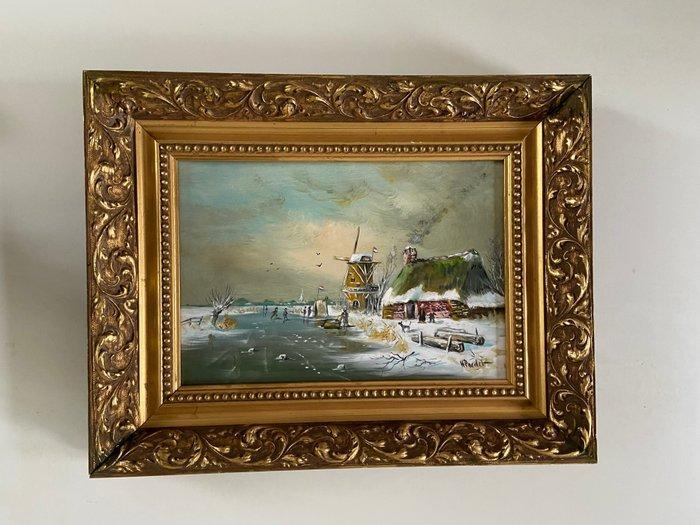 H Poeder (1964) - Wintergezicht, Antiek en Kunst, Kunst | Schilderijen | Klassiek