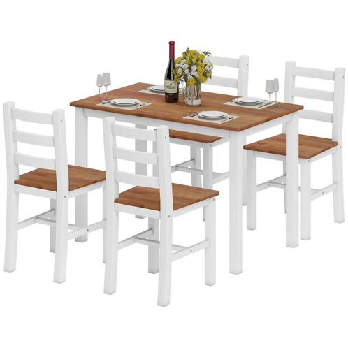 TRUUSK Eetgroepset - Eettafel met 4 Stoelen - Grenenhout - B, Huis en Inrichting, Tafels | Eettafels, Verzenden