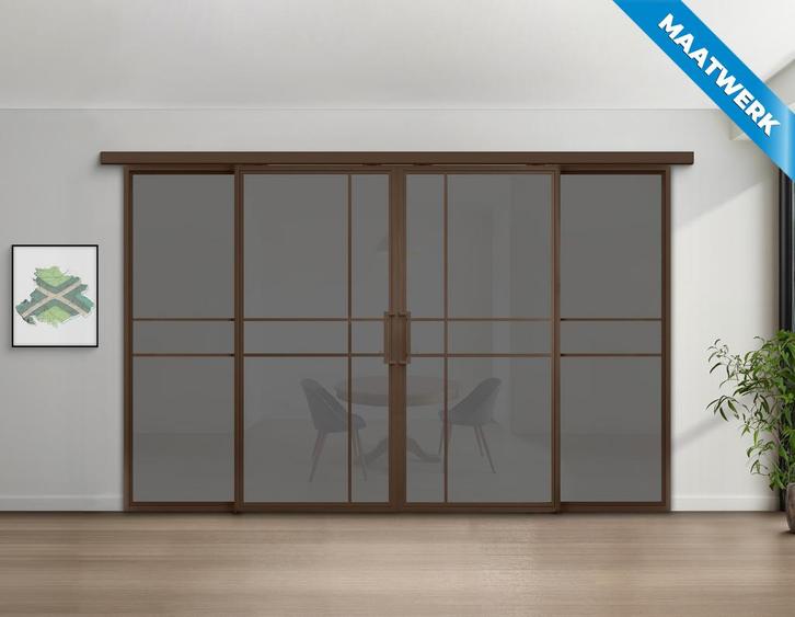 Dubbele stalen Schuifdeuren met koofsysteem en glaspanelen 6, Doe-het-zelf en Bouw, Raamkozijnen en Schuifdeuren, Nieuw, Inclusief glas