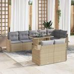 vidaXL Tuinbank Set met kussen 9 pcs Beige Poly rattan, Tuin en Terras, Verzenden, Nieuw