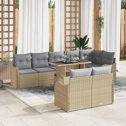 vidaXL Tuinbank Set met kussen 9 pcs Beige Poly rattan, Tuin en Terras, Tuinsets en Loungesets, Nieuw, Verzenden