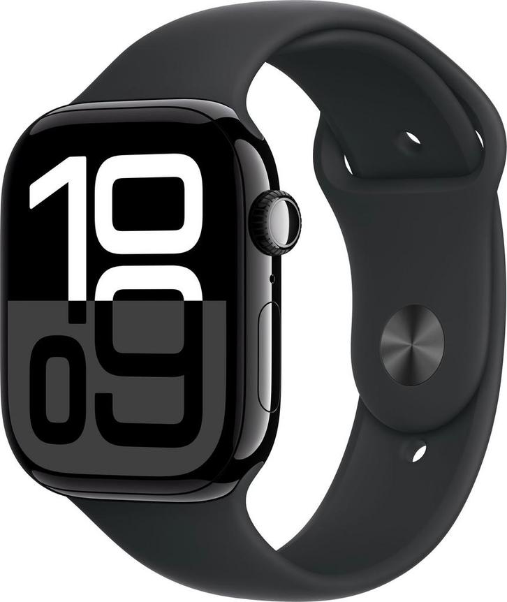 Apple Series 10 GPS 46mm Jet Black Black slimme horloges, Handtassen en Accessoires, Smartwatches, Verzenden