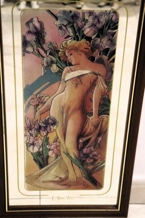 Spiegel- Na Alphonse Mucha-serie uren van de dag - Glas,, Antiek en Kunst, Curiosa en Brocante