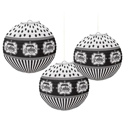 Verjaardag Lampionnen Happy Birthday Zwart 24,1cm 3st, Hobby en Vrije tijd, Feestartikelen, Nieuw, Verzenden