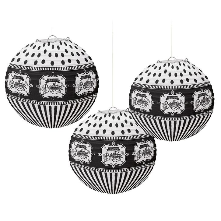 Verjaardag Lampionnen Happy Birthday Zwart 24,1cm 3st, Hobby en Vrije tijd, Feestartikelen, Nieuw, Verzenden