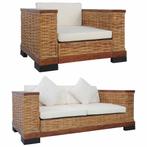 vidaXL 2-delig Bankstel met kussens natuurlijk rattan bruin, Verzenden, Nieuw