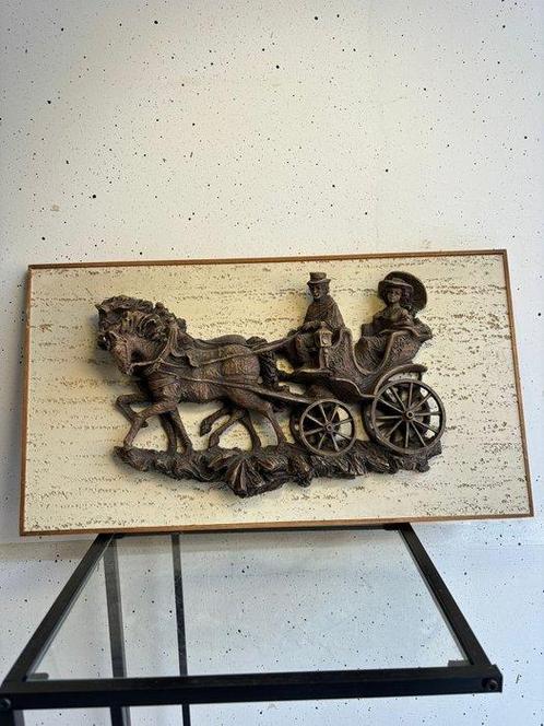 Plaque - Paarden en Koets: Wandplaquette in Victoriaanse, Antiek en Kunst, Curiosa en Brocante