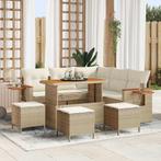 vidaXL Tuinbank Set met kussen met opslag Beige Poly rattan, Tuin en Terras, Verzenden, Nieuw