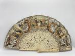 French folding fan with romantic scenes and pierced bone