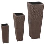 vidaXL Plantenbakken verhoogd 3 st poly rattan bruin, Tuin en Terras, Bloempotten, Verzenden, Nieuw