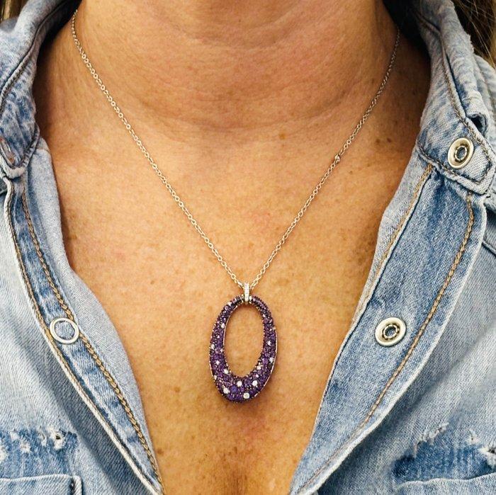 Bibigi - Halsketting - 18 karaat Witgoud Amethist - Diamant, Handtassen en Accessoires, Kettingen