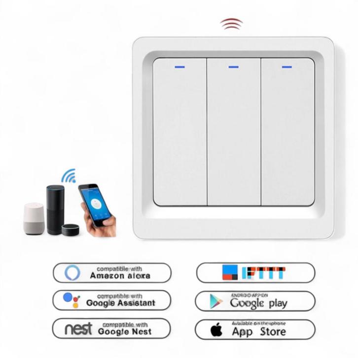Smart Zigbee Lichtschakelaar Wit 3-knoppen, Maison & Meubles, Accessoires pour la Maison | Autre, Envoi