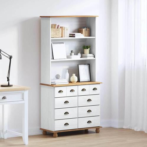 vidaXL Hutch met lade Wit 91 x 40 x 184 cm Massief, Huis en Inrichting, Kasten | Dressoirs, Nieuw, Verzenden