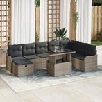 vidaXL 9-delige tuinsofa set met grijze kussens in poly, Tuin en Terras, Verzenden, Nieuw