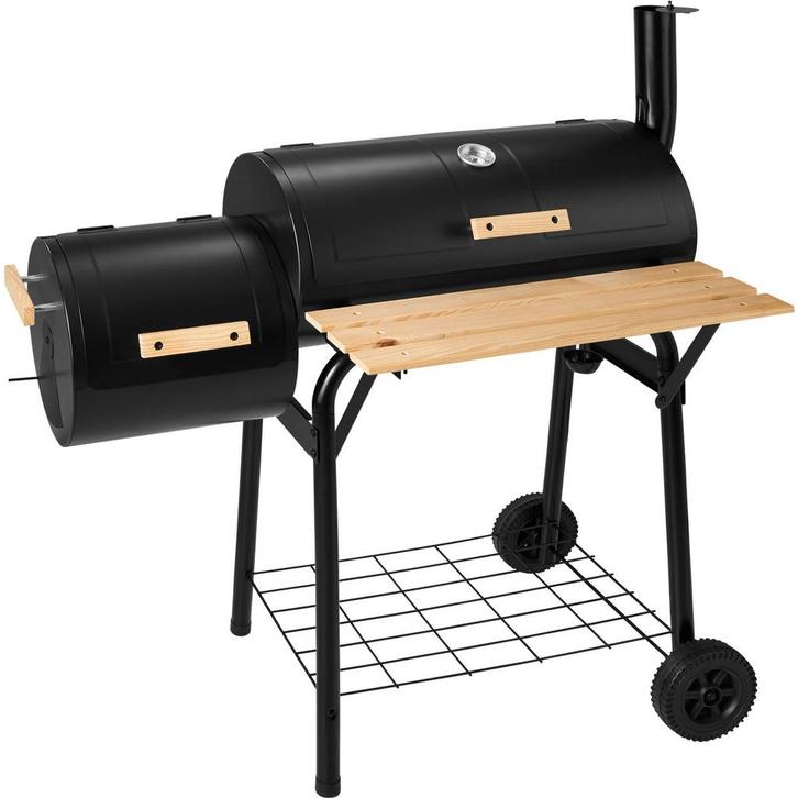 tectake Houtskool barbecue Smoker met thermometer - zwart, Tuin en Terras, Houtskoolbarbecues, Verzenden