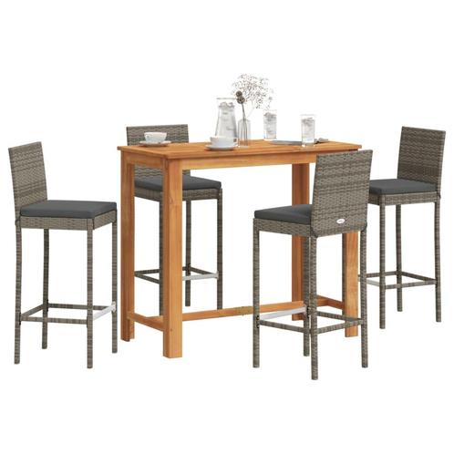 vidaXL 5-delige Tuinbarset massief acaciahout en poly rattan, Tuin en Terras, Tuinsets en Loungesets, Nieuw, Verzenden