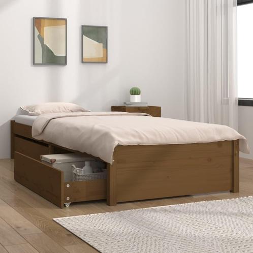 vidaXL Cadre de lit avec tiroirs Marron miel 90x200 cm, Maison & Meubles, Chambre à coucher | Lits, Neuf, Envoi