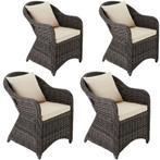 4 luxe wicker fauteuils met kussens - grijs, Verzenden