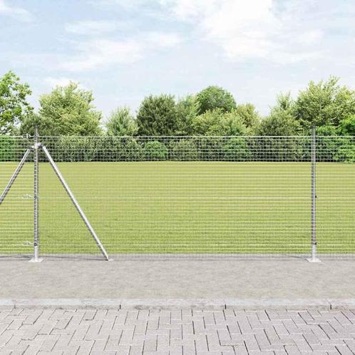 vidaXL Hek met Palen Zilver 0.8 x 50 m Staal, Tuin en Terras, Tuinhekken en Hekwerk, Nieuw, Verzenden
