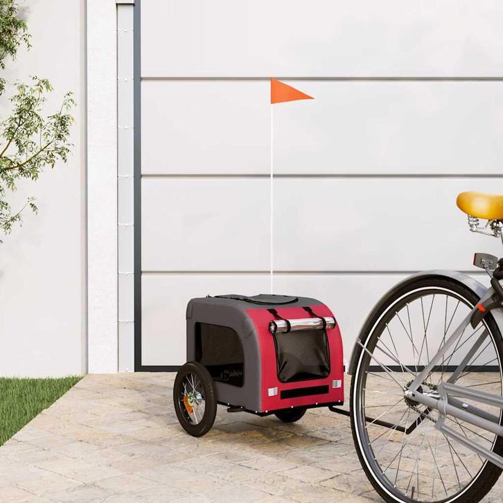 vidaXL Hondenfietstrailer oxford stof en ijzer rood en grijs, Dieren en Toebehoren, Overige Dieren-accessoires, Nieuw, Verzenden