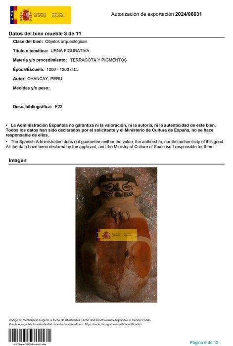 Chancay Terre cuite Urne figurative. 40 cm H. 1000 - 1400, Verzamelen, Mineralen en Fossielen