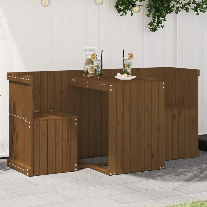 vidaXL Balkonset 2-zits massief grenenhout honingbruin, Tuin en Terras, Tuinsets en Loungesets, Nieuw, Verzenden