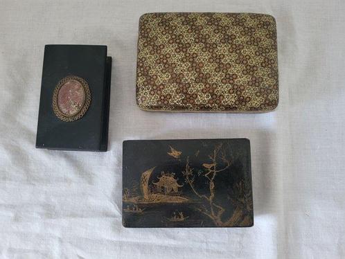 Boîte - Boite a timbres marqueterie , pierre et laque -, Antiquités & Art, Antiquités | Autres Antiquités