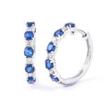 Hoepel oorbellen - 14 karaat Witgoud - 1.47ct. tw. Saffier -