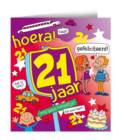 Verjaardagskaart 21 Jaar Cartoon 16,5cm, Hobby en Vrije tijd, Feestartikelen, Nieuw, Verzenden