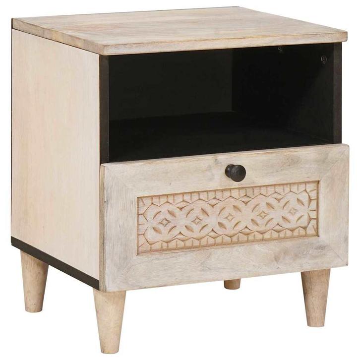 vidaXL Nachtkastje met lade Beige 40 x 33 x 46 cm massief, Huis en Inrichting, Slaapkamer | Nachtkastjes, Nieuw, Verzenden