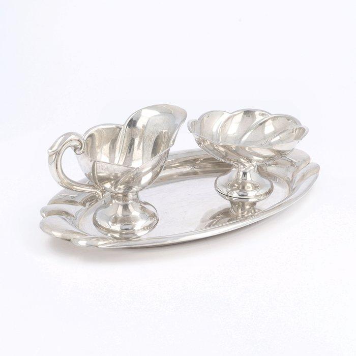 Roomstel met dienblad - Suiker en roomstel (3) - .835 zilver, Antiek en Kunst, Antiek | Zilver en Goud
