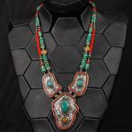 Prachtige etnische ketting - Rode koraal, barnsteen,