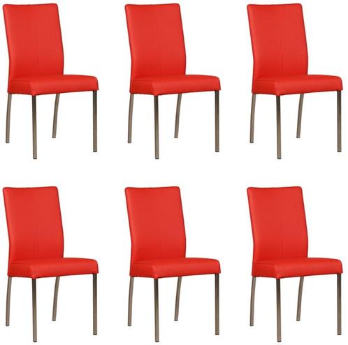 Set van 6 Felrode leren moderne eetkamerstoelen - Toledo, Huis en Inrichting, Stoelen, Overige kleuren, Vijf, Zes of meer stoelen