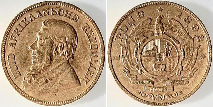 1 Pound goud Suedafrika 1892 1 Deichsel South Africa ss goud, Postzegels en Munten, Munten en Bankbiljetten | Toebehoren, Verzenden