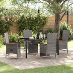 vidaXL Tuin Eettafel Set met kussen 5 pcs Grijs poly rattan, Verzenden, Nieuw