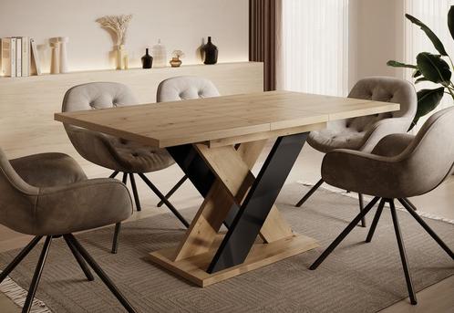 Meubella Eetkamertafel Eiken Zwart 160 cm Uitschuifbaar, Huis en Inrichting, Tafels | Eettafels, Nieuw, 50 tot 100 cm, Verzenden