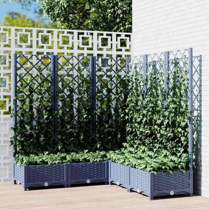 vidaXL Plantenbak met latwerk 120x120x121,5 cm polypropeen, Tuin en Terras, Bloempotten, Nieuw, Verzenden