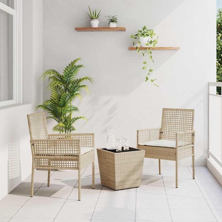 vidaXL Tuin Bistro Set 3 pcs Beige Poly rattan, Tuin en Terras, Tuinsets en Loungesets, Nieuw, Verzenden