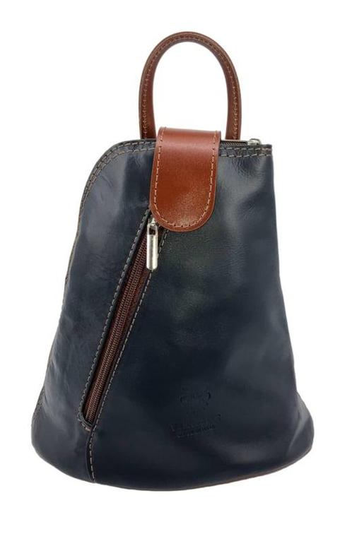 Vera Pelle leren rugzakje Navy met bruine details, Bijoux, Sacs & Beauté, Sacs | Sacs à bandoulière, Envoi