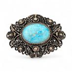 Zonder Minimumprijs - Broche Zilver Turquoise, Handtassen en Accessoires, Antieke sieraden