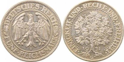 1931g Weimarer Republik 5 Reichsmark Eichbaum 1931 G extr..., Timbres & Monnaies, Monnaies | Europe | Monnaies non-euro, Envoi