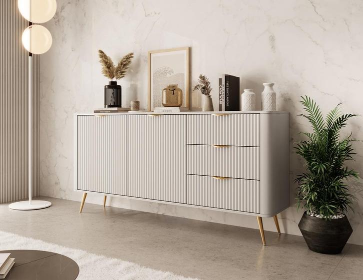 Meubella Dressoir beige met goud 163 cm, Huis en Inrichting, Kasten | Dressoirs, 25 tot 50 cm, Nieuw, 150 tot 200 cm, Verzenden