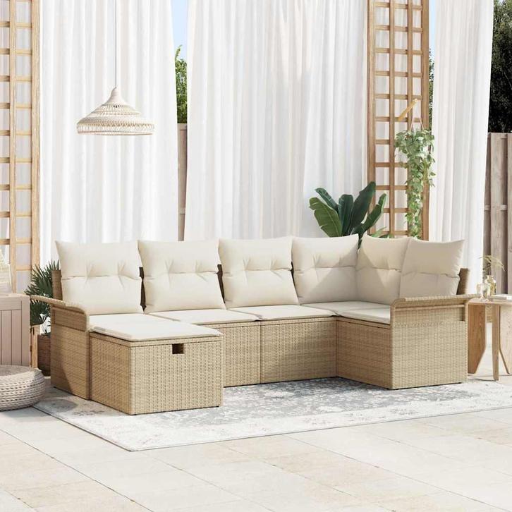 vidaXL Tuinbank Set met kussen met opslag 6 pcs Beige Poly, Tuin en Terras, Tuinsets en Loungesets, Nieuw, Verzenden